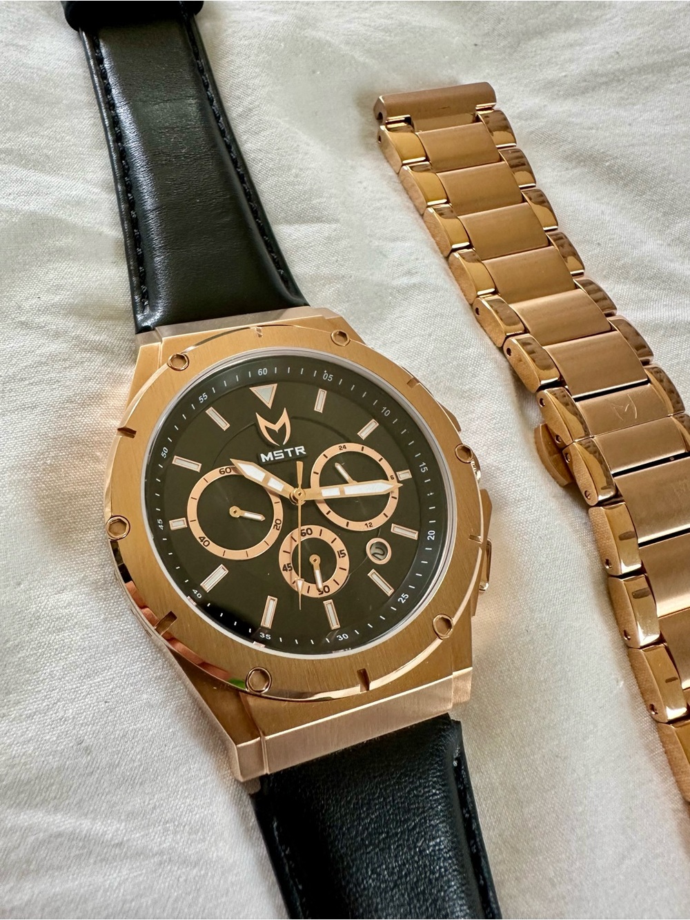 MSTR Black Dial Rose Gold Chronograph Watch – MSTR